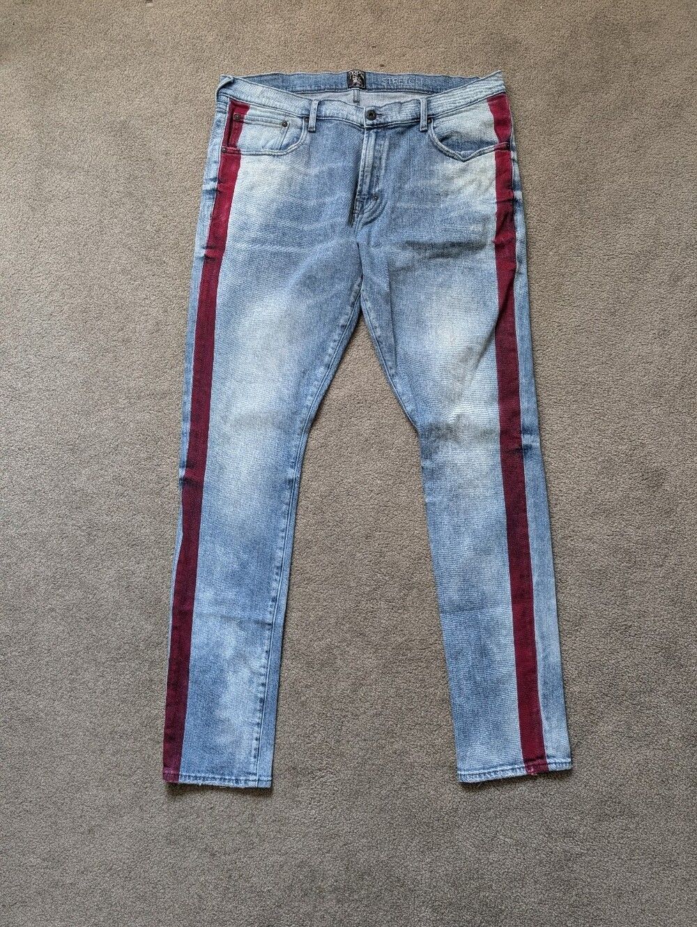 PRPS Windsor Tapered Skinny Fit Medium Wash Stretch Denim Striped Jeans (38)